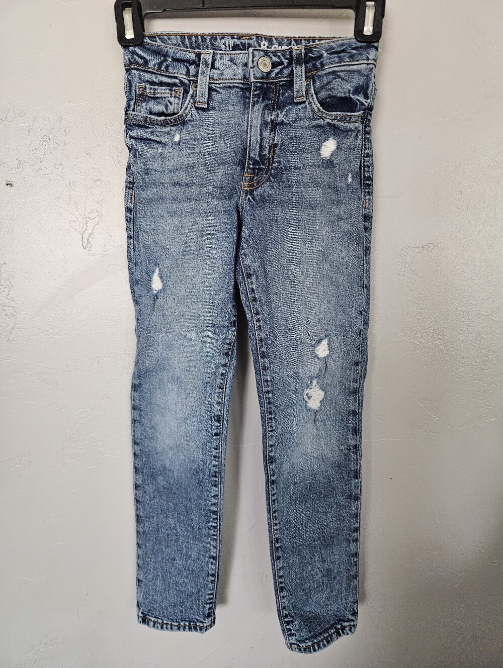 Gap Girls 8 Slim Classic Light Blue Distressed Girlfriend Jeans Acid Wash